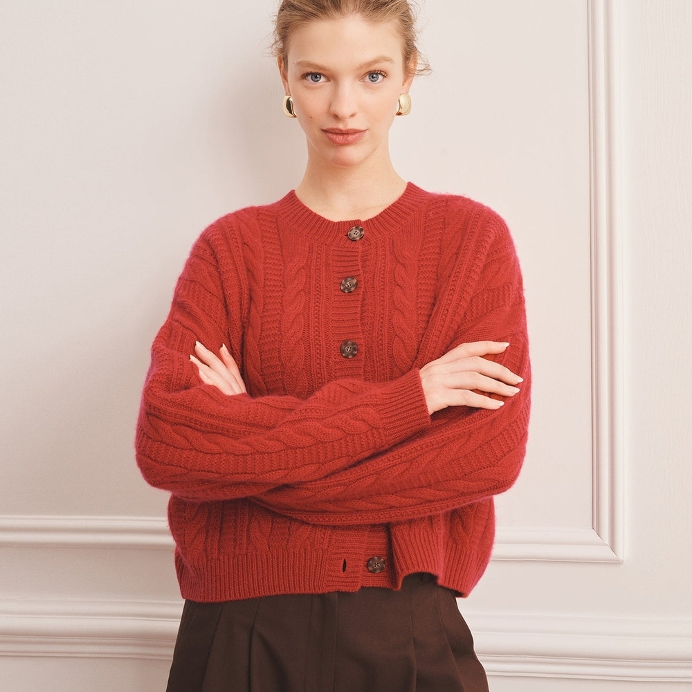 Women's Red Cable Knit Sweater